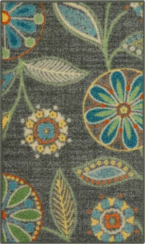 Vista 45 de Maples Rugs Reggie - Alfombra bohemia con estampado floral, 1 pies 8 Gris oscuro