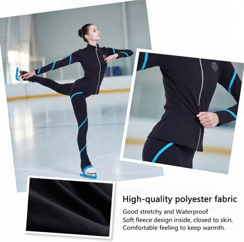 Vista 2 de LIUHUO Pantalones de chaqueta en espiral para patinaje artístico, pantalones de vellón para niñas, pantalones negros para mujer