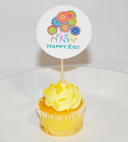 Vista 2 de Happy Eid Flower Party Cupcake Toppers (12 unidades)