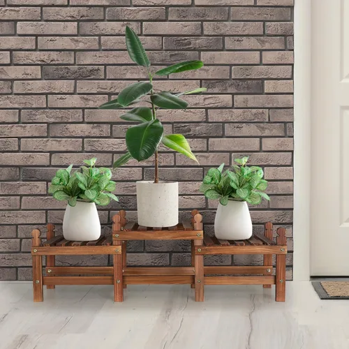 Vista 7 de Soporte para plantas de 3 niveles para interiores, banco bajo