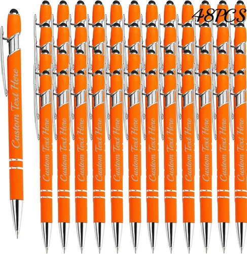 Vista 24 de Aolun Bolígrafo personalizado, bolígrafo grabado personalizado con lápiz capacitivo, 12 unidades, metal suave al tacto, introduce el nombre, Naranja