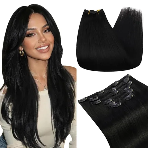 Vista 36 de Ugeat Extensiones de cabello humano con clip de 12 pulgadas, extensiones de cabello balayage con clip, marrón chocolate ombre, extensiones