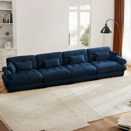 Vista 96 de Juego de sofá modular con asiento profundo de 94.4", tela de chenilla, loveseat seccional moderno para sala de estar, cómodo loveseat de felpa tipo