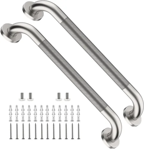Vista 54 de Barra de agarre para ducha negra de 12 pulgadas con agarre de goma antideslizante, ZUEXT Barra de agarre para baño de acero inoxidable, Barra