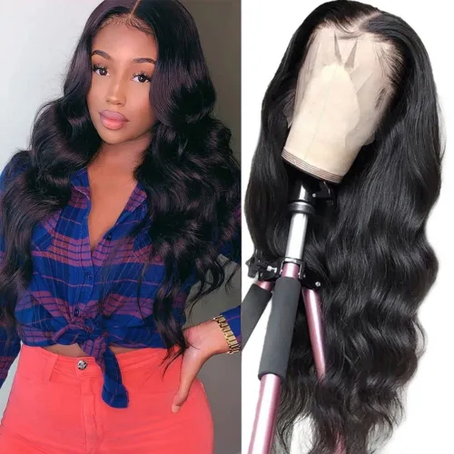 Vista 9 de Peluca de encaje frontal de cabello humano ondulada tipo body wave de 13x6. Peluca de cabello humano predepilada con cabello de bebé. Peluca