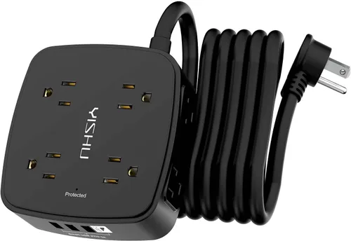 Vista 14 de Regleta de protección contra sobretensiones de 5 pies, 8 tomas amplias con 4 puertos USB, extensor de salida de 3 lados con cable de extensión de 5