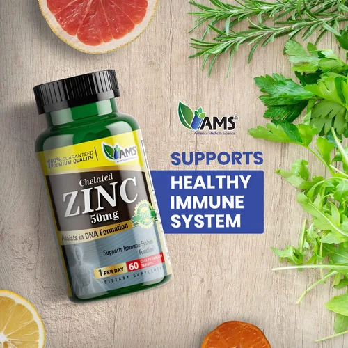 Vista 3 de America Medic & Science Suplementos de zinc quelatado de 50 mg (1 paquete de 60 tabletas) refuerzo inmunológico y potentes píldoras antioxidantes