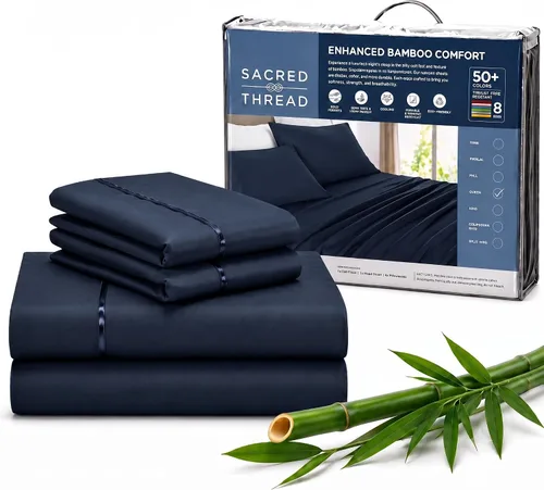Vista 108 de Sacred Thread Sábanas de rayón derivado de bambú tamaño individual, sábanas refrescantes de bolsillo profundo de 18 pulgadas para personas que