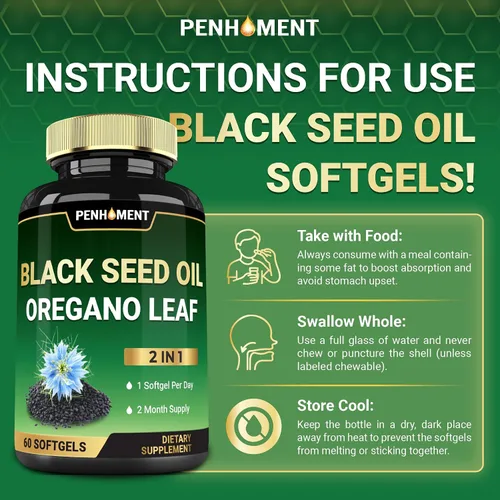 Vista 7 de 550 mg de aceite de semilla negra con aceite de orégano - 60 cápsulas blandas