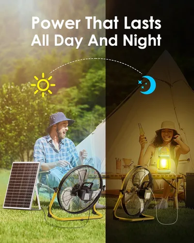 Vista 12 de ZHULI Ventilador solar de 14 pulgadas, ventilador de piso con batería Ventilador L amarillo de 14