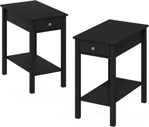 Vista 28 de Furinno Dario - Mesa auxiliar / estante de almacenamiento de noche con cajón de contenedor, pino ámbar/negro, 1 paquete, contenedor superior