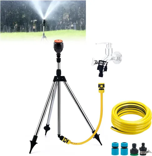 Vista 10 de Aspersor de trípode giratorio, rociador de riego automático de 360 grados, aspersor giratorio de gran área, aspersor giratorio ajustable con soporte