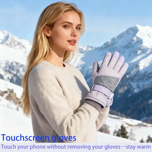 Vista 3 de Guantes de esquí para mujer, para pantalla táctil, resistentes al viento y al agua, guantes térmicos de invierno para nieve, esquí, ciclismo