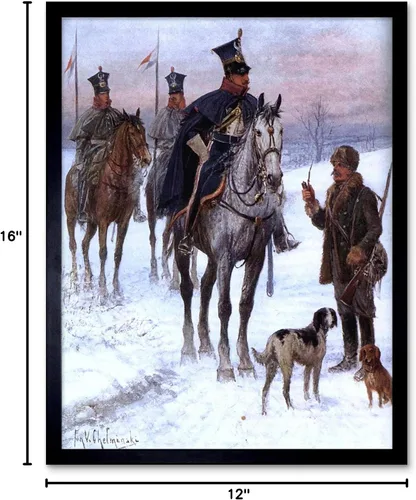 Vista 6 de Wee Blue Coo Póster enmarcado de pintura de Jan Chelminski, caballería, guerra napoleónica, Polonia, póster enmarcado para decoración de pared, 12 x