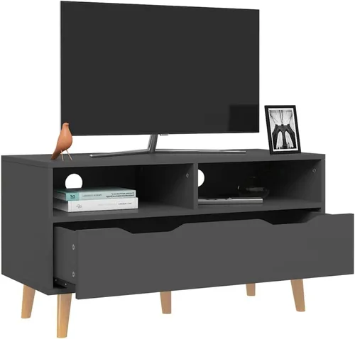 Vista 3 de Grey Engineered Wood TV Stand Media Console for Living Room, Modern Rectangular Cabinet with Ample Storage Space, 35.8x16.9x22.8 Inches Gris