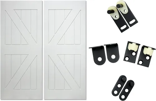 Vista 8 de Swinging Cafe Doors Puertas de salón estilo granero imprimadas Madera maciza de 3/4 pulgadas de grosor con soporte británico, herrajes de cromo
