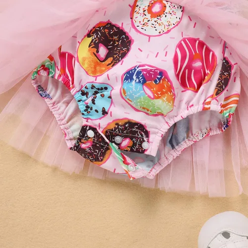Vista 19 de IBTOM CASTLE Vestido de princesa tutú para niña pequeña con estampado de leopardo, dona, ratón, vestido de princesa con funda para pañales, conjunto