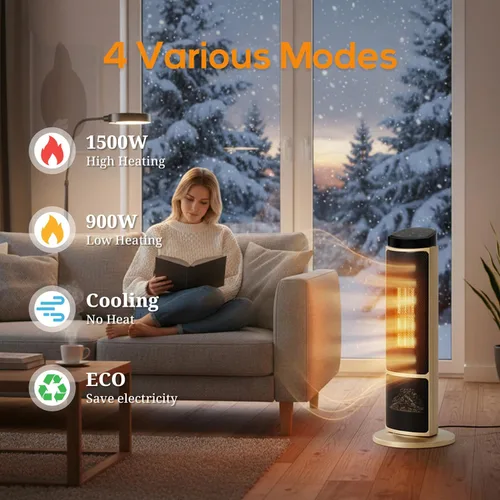 Vista 2 de Calentador de espacio de 23 pulgadas, calentadores portátiles de 1500 W para uso en interiores y exteriores, calentamiento rápido con oscilación