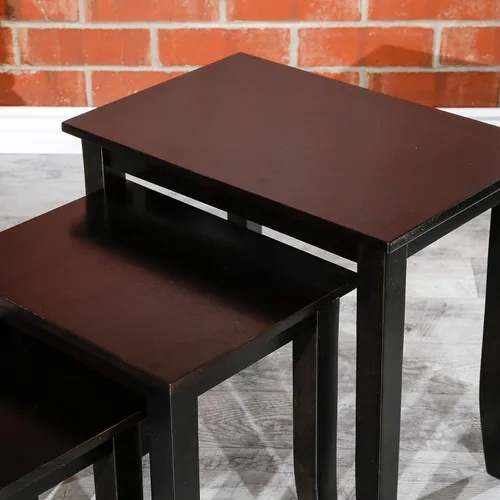Vista 5 de DTY Mesas anidables de 3 piezas para sala de estar, juego de 3 mesas de madera para sala de estar, mesas apilables con elegante acabado espresso