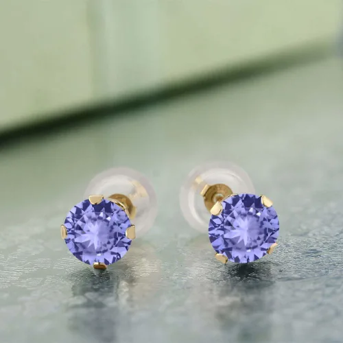 Vista 3 de Gem Stone King Aretes tipo dormilona de tanzanita de oro amarillo de 14 quilates para mujeres y hombres 1.00 quilates Piedra natal de piedras