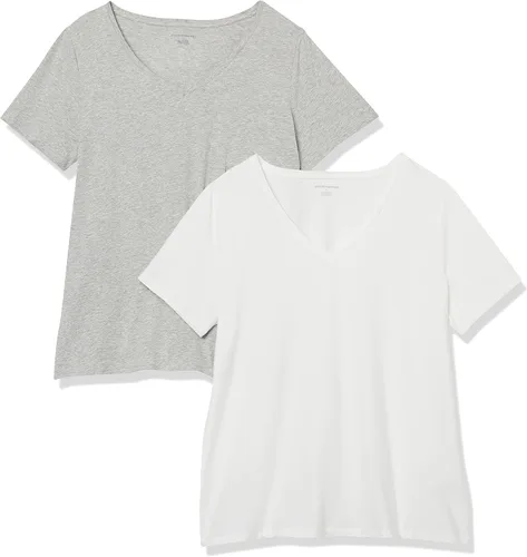 Vista 22 de Amazon Essentials - Camiseta de manga corta y cuello en V para mujer (disponible en tallas extragrandes)
