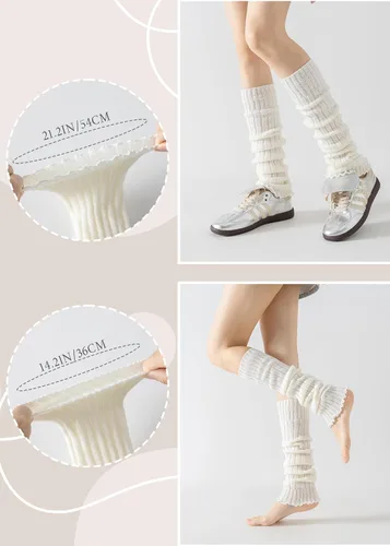 Vista 2 de Calentadores de piernas acanalados para mujer, estilo de los años 80, calcetines largos de punto para fiestas, deportes, yoga