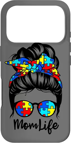 Vista 30 de Mom Life Messy Bun Hair Autism Funny Autism Case for iPhone 17