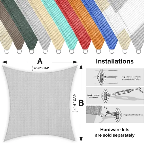Vista 3 de Toldo tipo vela rectangular de 2 x 2 pies, con bloqueo UV para patio, terraza, pérgola, jardín, césped, actividades al aire libre (Gris)