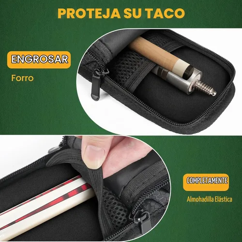 Vista 2 de PEKREWS Estuche para Taco de Billar, Funda Suave para Taco de Billar 1x1 que Contiene 1 Culata y 1 Flechón con Bolsillo con Cremallera para Taco