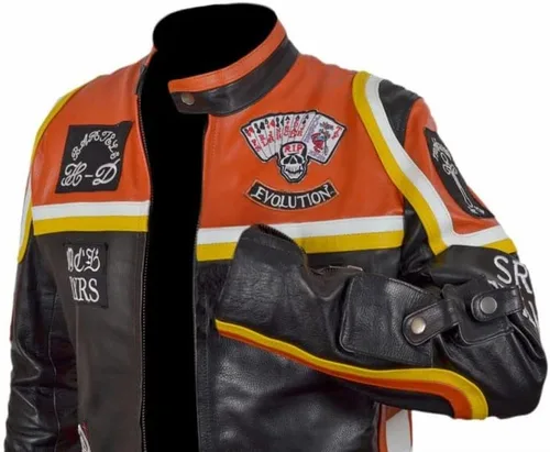 Vista 5 de mens Motorcycle Leather Jacket