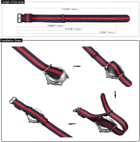 Vista 5 de WOCCI Watch Strap 18mm 20mm 22mm 24mm, Nylon Replacement Watch Bands with Black Buckle
