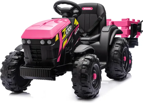 Vista 10 de Hikiddo Juguete tractor de paseo para niños de 24 V, tractor eléctrico para niños de 3 a 8 años con remolque, motores de 2 x 200 W, color negro