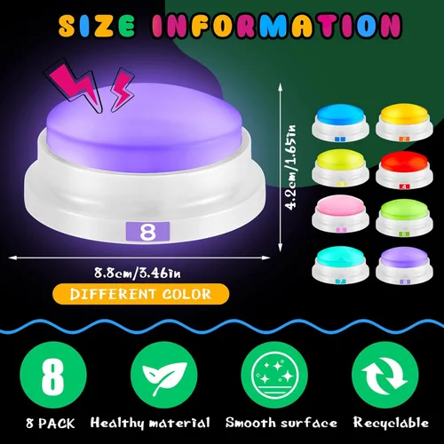 Vista 2 de 8 zumbadores grabables para juegos de trivia, zumbador de Family Feud para adultos, zumbadores de juegos con luces y sonido, zumbador de respuesta
