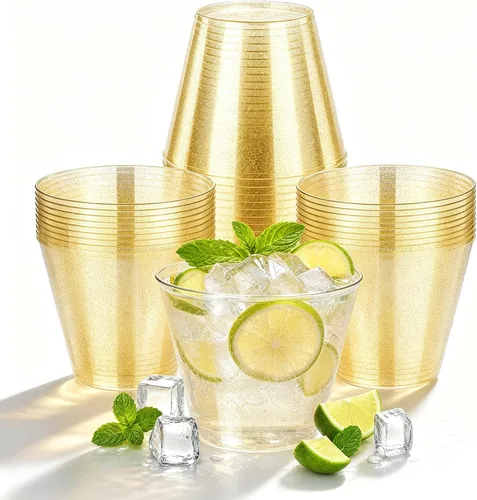 Vista 18 de Juego de 50 vasos de plástico transparente de 10 onzas con tapas