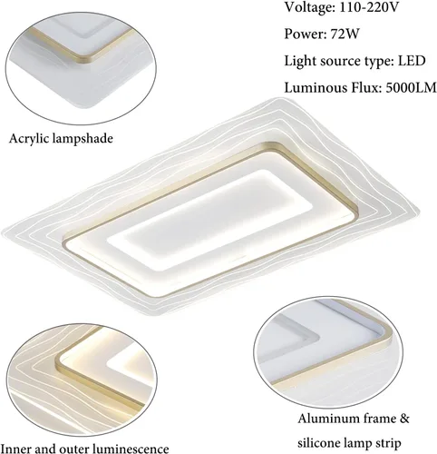 Vista 3 de Lámpara de techo empotrada moderna de 72 W LED regulable lámpara de techo rectangular con control remoto cerca de la lámpara de techo