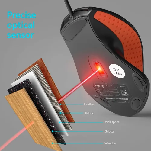 Vista 14 de ONE-UP Mouse de oficina con cable, diseño ergonómico, agarre de silicona antideslizante, 600/1000/1600 DPI ajustable, cable de 5 pies, compatible