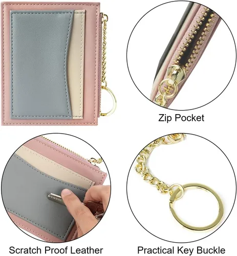 Vista 66 de URAQT Cartera para tarjetas de crédito, cartera minimalista de cuero delgado con cremallera, mini protector de tarjeta de crédito, llavero bolsillo