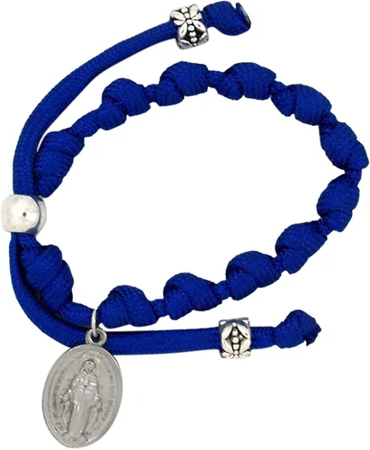 Vista 2 de Needzo Pulsera de cuerda de paracaídas con medalla milagrosa azul, 7 12 pulgadas