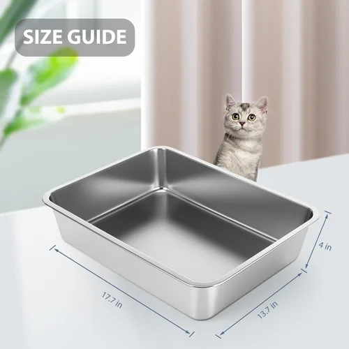 Vista 2 de WENBOKMIN Caja de Arena de Acero Inoxidable para Gatos - Caja de Arena para Gatos - Fácil de Limpiar, Nunca Absorbe Olores, Manchas o Óxido