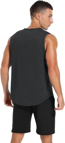 Vista 4 de Amussiar Paquete de 3 camisetas sin mangas de entrenamiento para hombre, camisetas de malla para gimnasio, ajuste seco, culturismo, fitness
