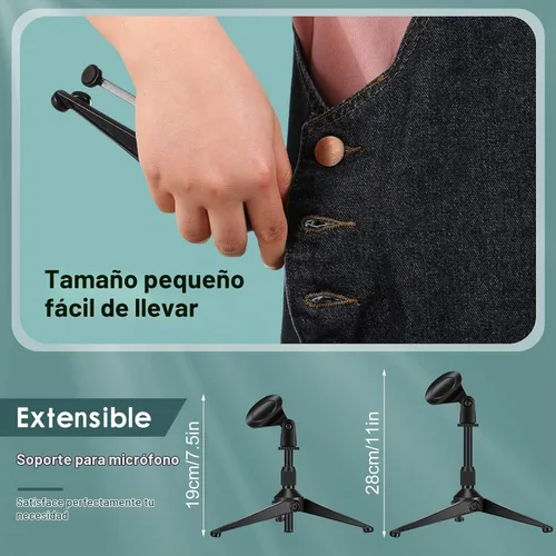 Vista 5 de Paquete de 3 soportes de micrófono de escritorio portátil plegable con soporte de clip para micrófono, altura ajustable, soporte de micrófono