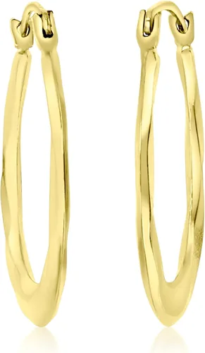 Vista 3 de Aretes de aro ovalados ligeros de oro amarillo de 14 quilates de 0.079 x 0.669 in-26 mm