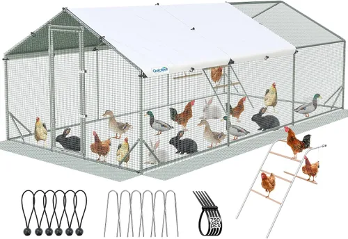 Vista 12 de Quictent - Gallinero de metal grande para más de 30 aves de corral con paño plateado
