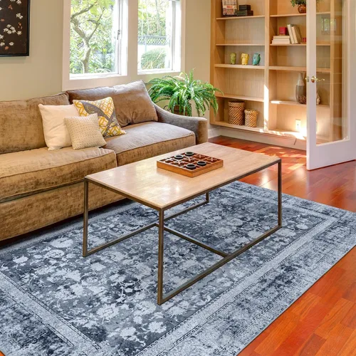 Vista 7 de Alfombra de área de 5 x 7, alfombra bohemia vintage, ultra suave, de pelo bajo, lavable, antideslizante, resistente a las manchas, alfombra impresa