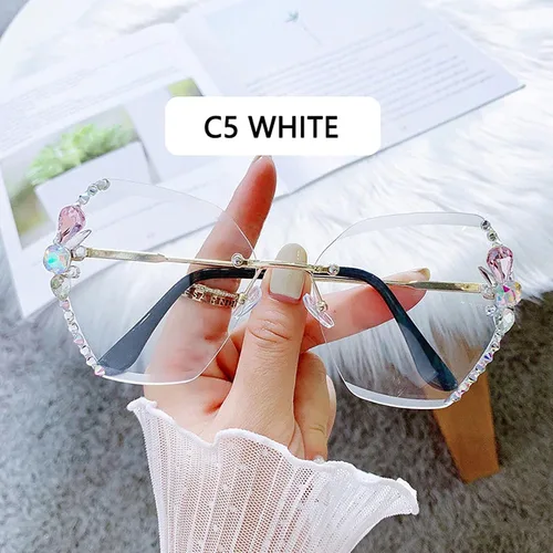 Vista 2 de Sunglasses Women,2022 Women's Beach Summer Rimless Diamond Sunglasses,Fashion Square Sunglasses UV Protection Lens Decoration