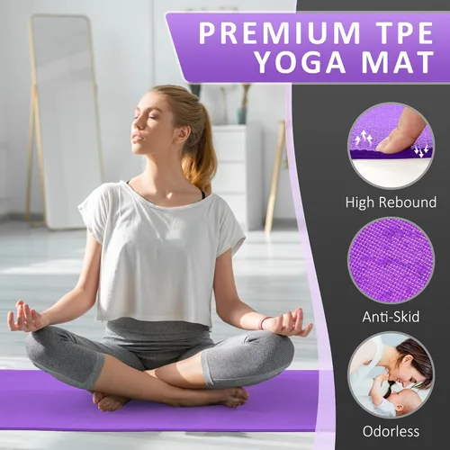 Vista 4 de Signature Fitness - Tapete de yoga multiusos de 0.25 pulgadas de grosor, alta densidad, sin desgarros, con correa y características ligeras para uso