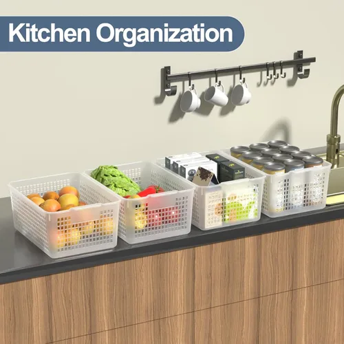 Vista 5 de Cesta grande de plástico para organización, juego de 3, transparente