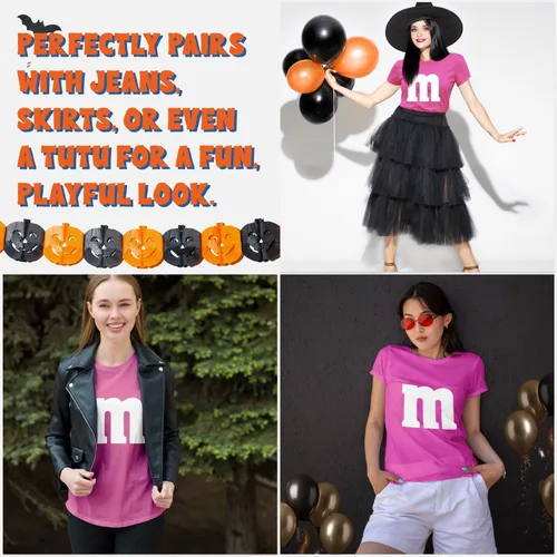 Vista 7 de Camiseta de disfraces de Halloween con letra M Idea de camiseta gráfica divertida para mujer