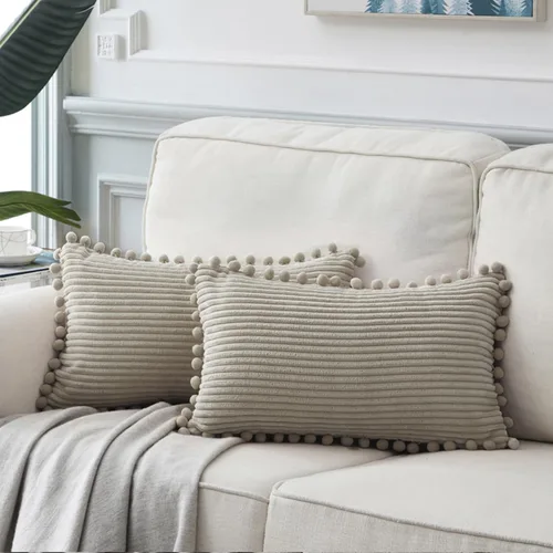 Vista 60 de Fancy Homi Juego de 2 fundas de almohada decorativas negras de 12 x 12 pulgadas con pompones para sofá y cama, decoración moderna de estilo bohemio