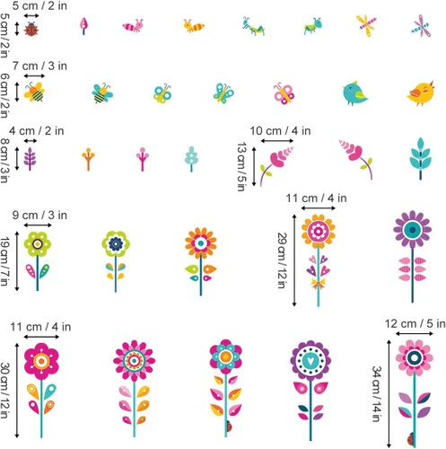 Vista 4 de decalmile Pegatinas de pared con diseño de flores, hierba, esquina, zócalo decorativo, mariposas, floral, zócalo, decoración de pared, dormitorio